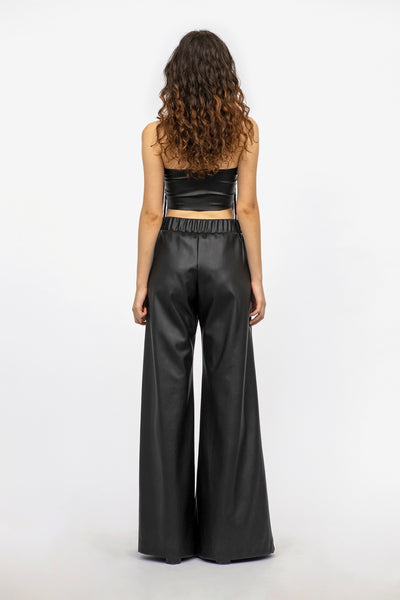 Wide leg vegan leather trousers - Black