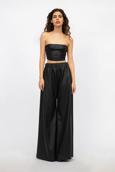 Wide leg vegan leather trousers - Black